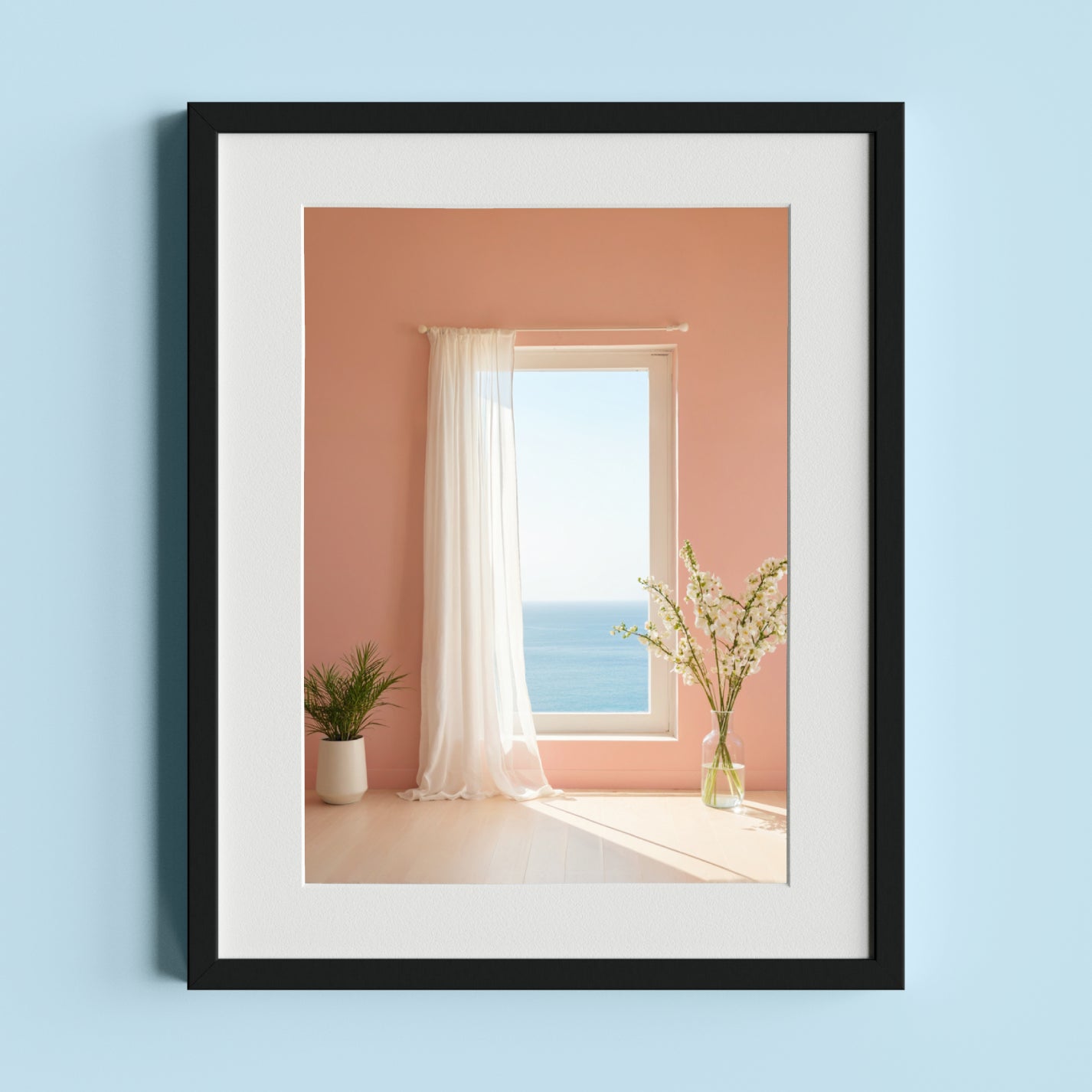 Serene Minimalist Interior with Ocean View and Soft Pastel Colors - heyvidashop