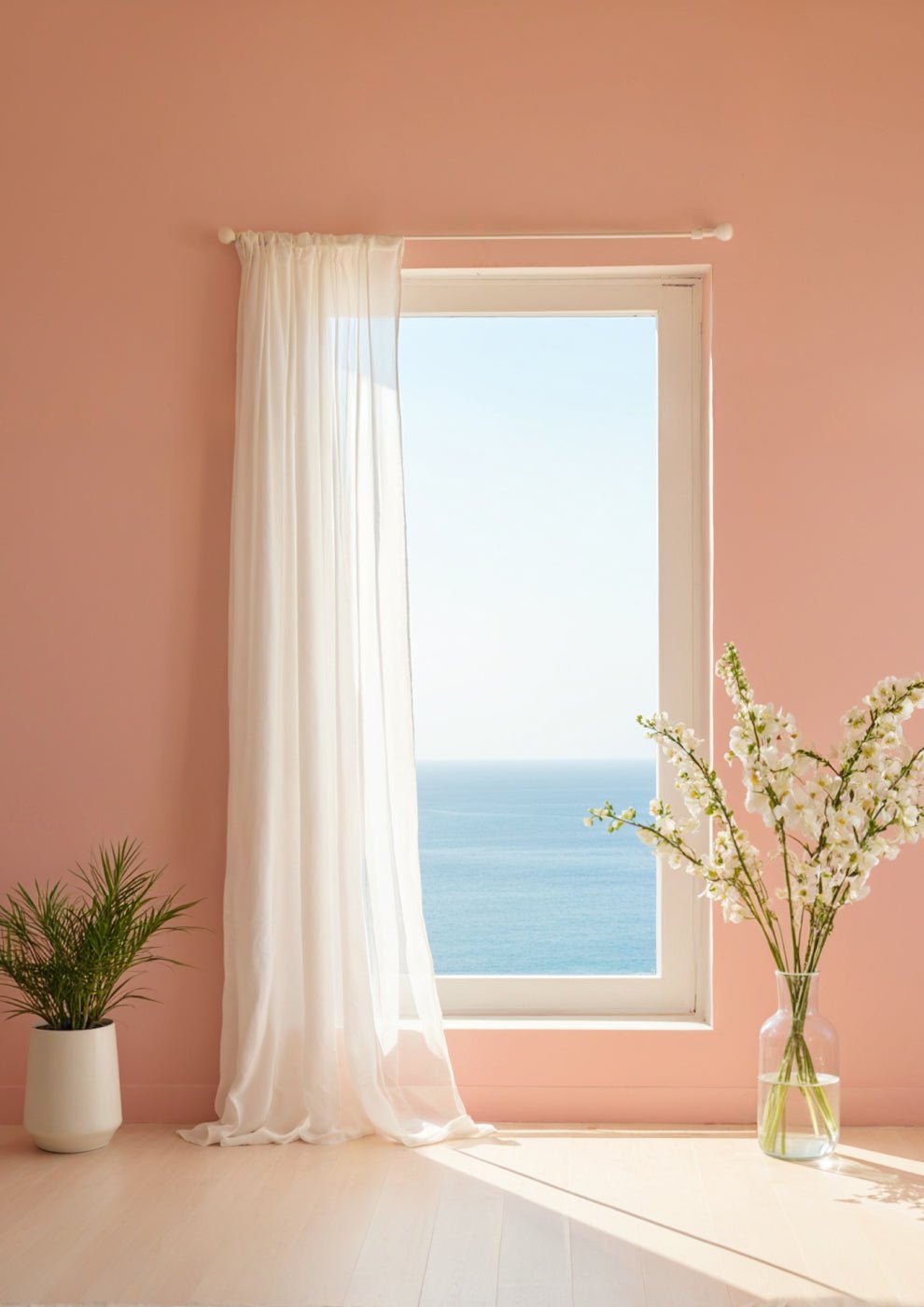 Serene Minimalist Interior with Ocean View and Soft Pastel Colors - heyvidashop