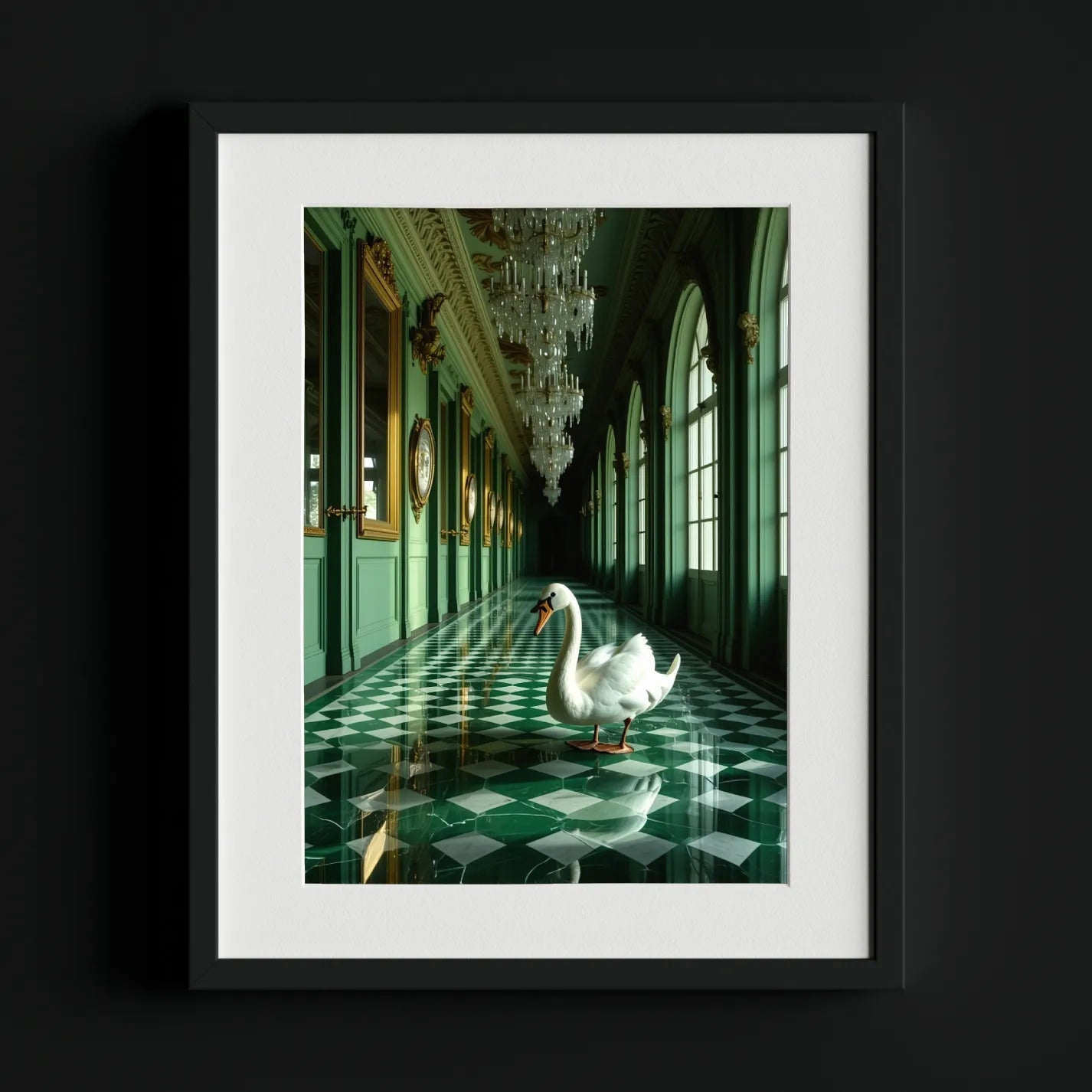 Swan in an Ornate Vintage Hallway Poster - heyvidashop