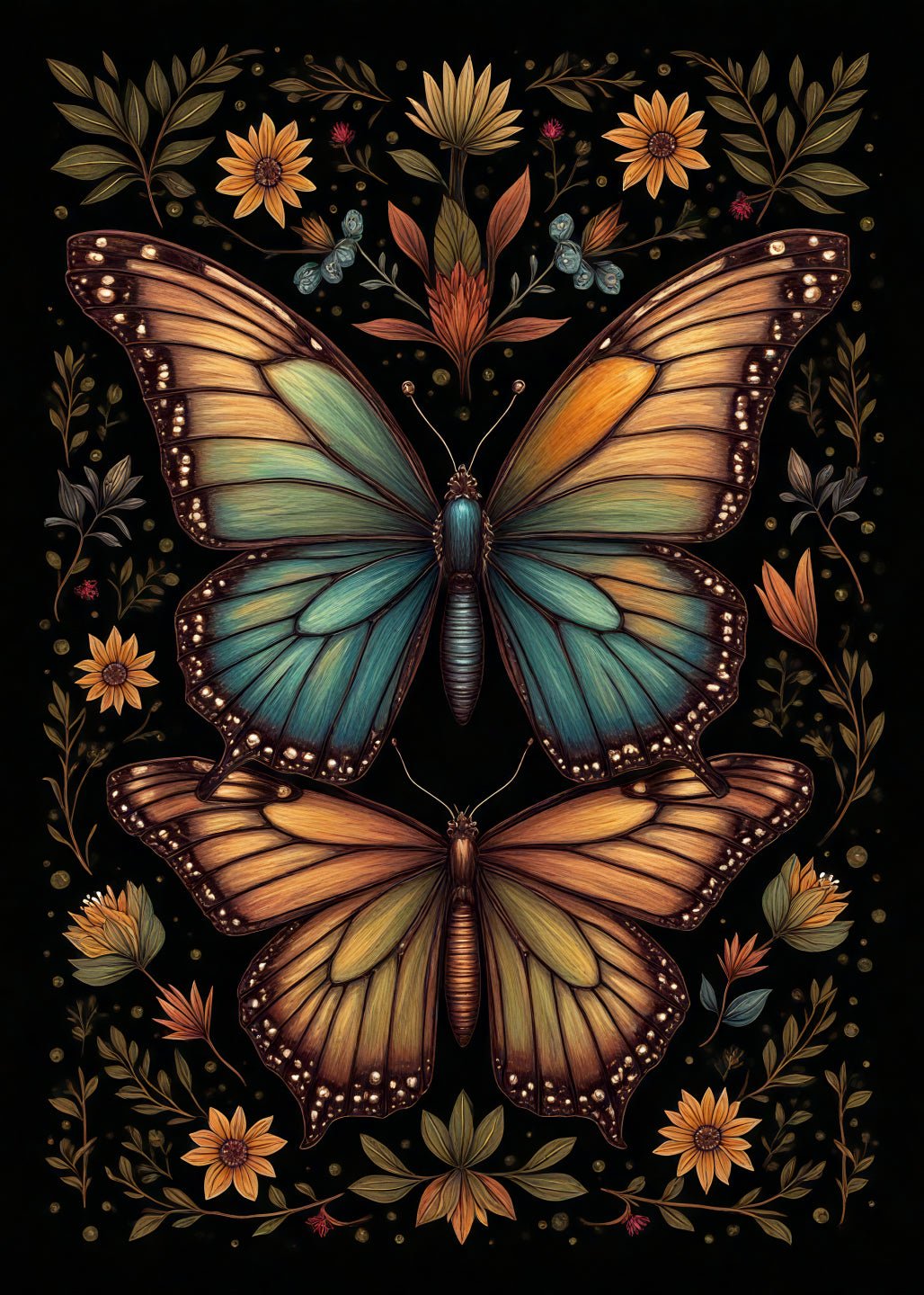 Vintage Butterfly and Floral Illustration - heyvidashop